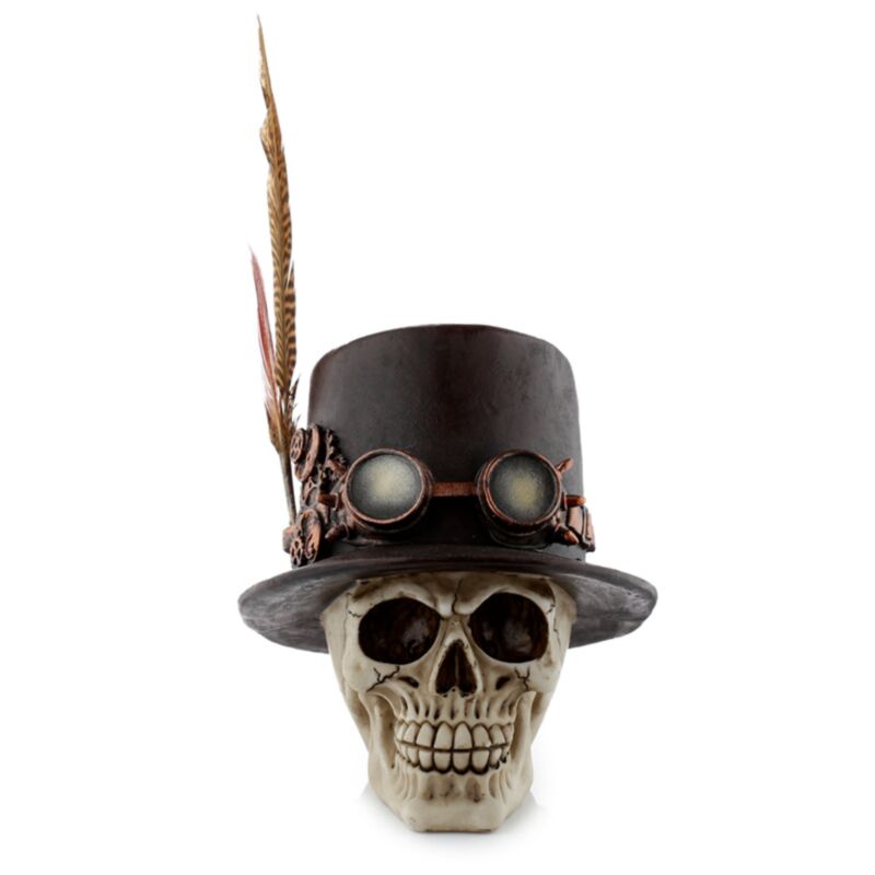 Wohnaccessoire mit Totenkopf im Steam-Punk-Stil und Zylinderfeder