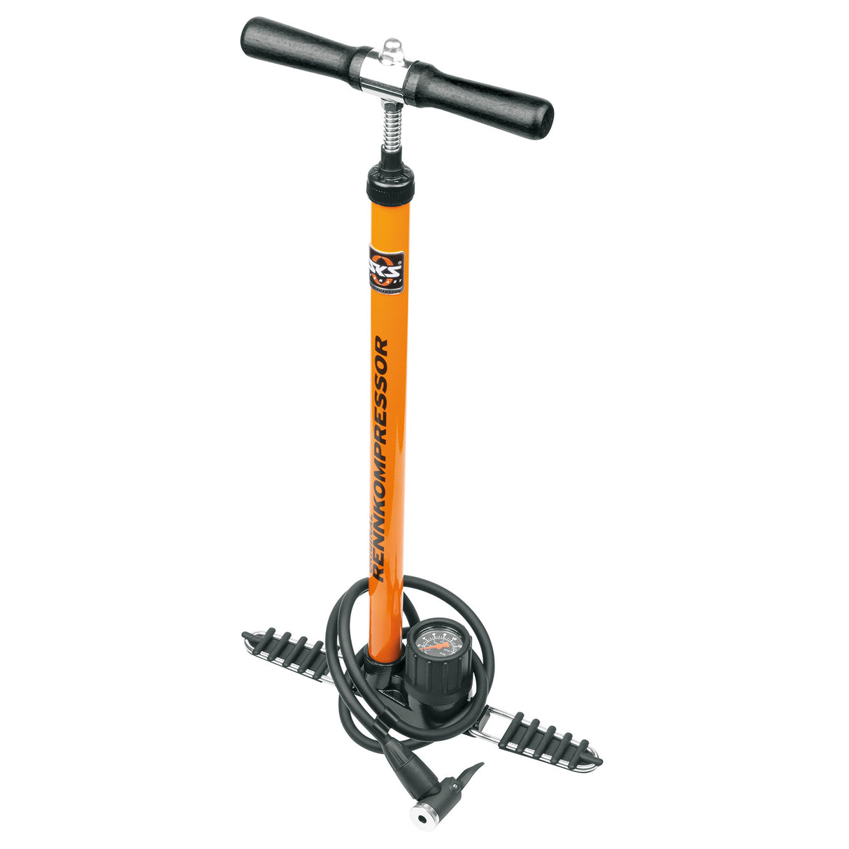 SKS Bodenpumpe Rennompressor Multivalve 16BAR ZW Oranje