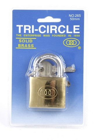 Tri -Circle Padlock 50mm -Messing, 3 Tasten, 50 -mm -Halterung, goldfarben