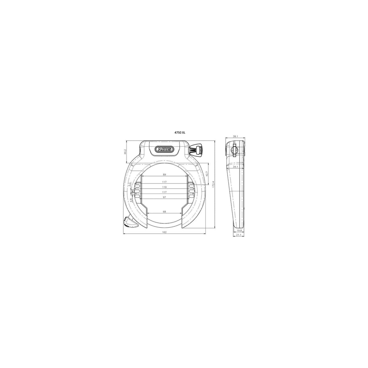 ABUS Frame Ringslot Amparo 4750xl R. Sicherheitsstufe 9. Mit großer Radöffnung