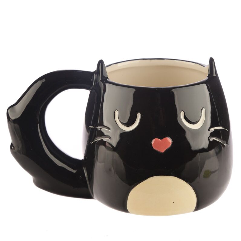 Feline feine schwarze Keramiktasse in Katzenform