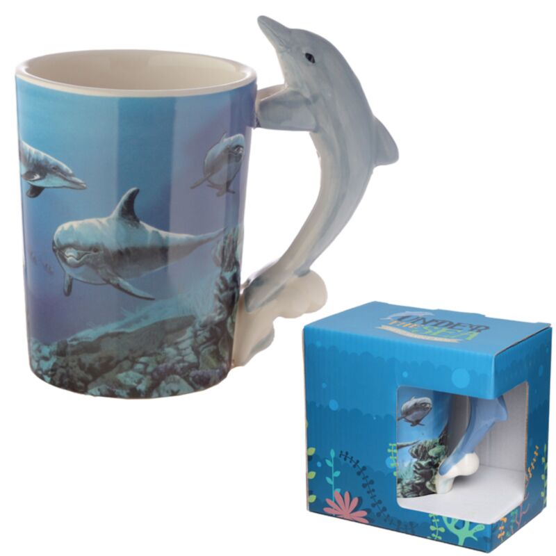 Keramiktasse mit delfinförmigem Henkel
