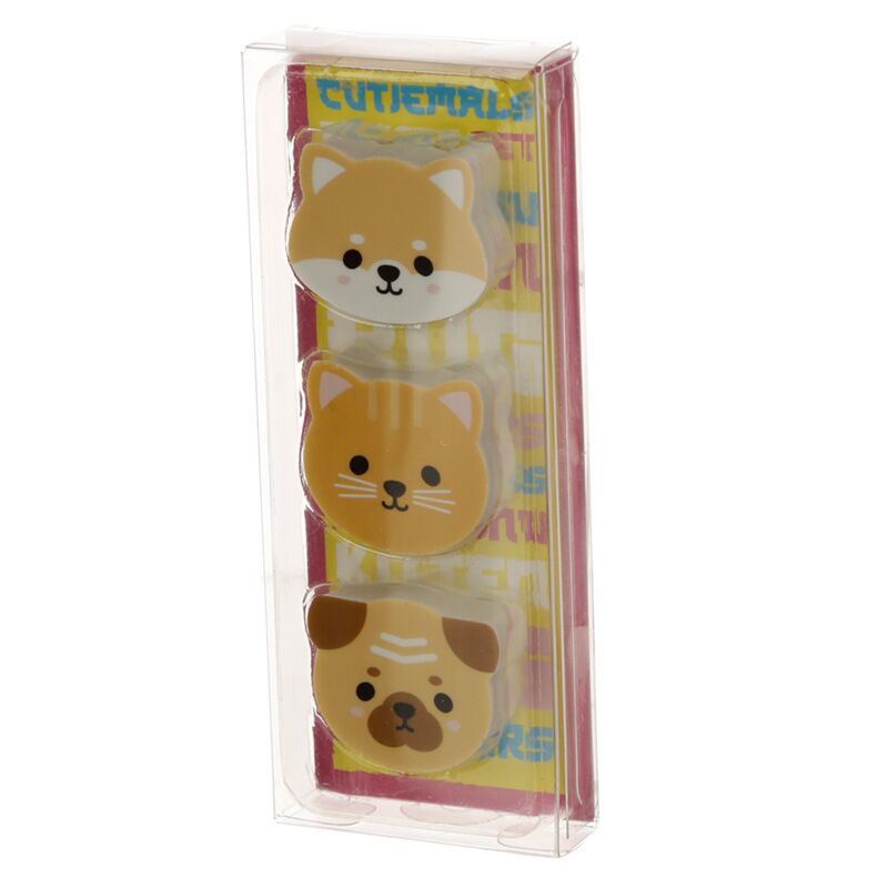 Set mit 3 Radiergummis von Adoramals, Mops, Katze, Shiba Inu