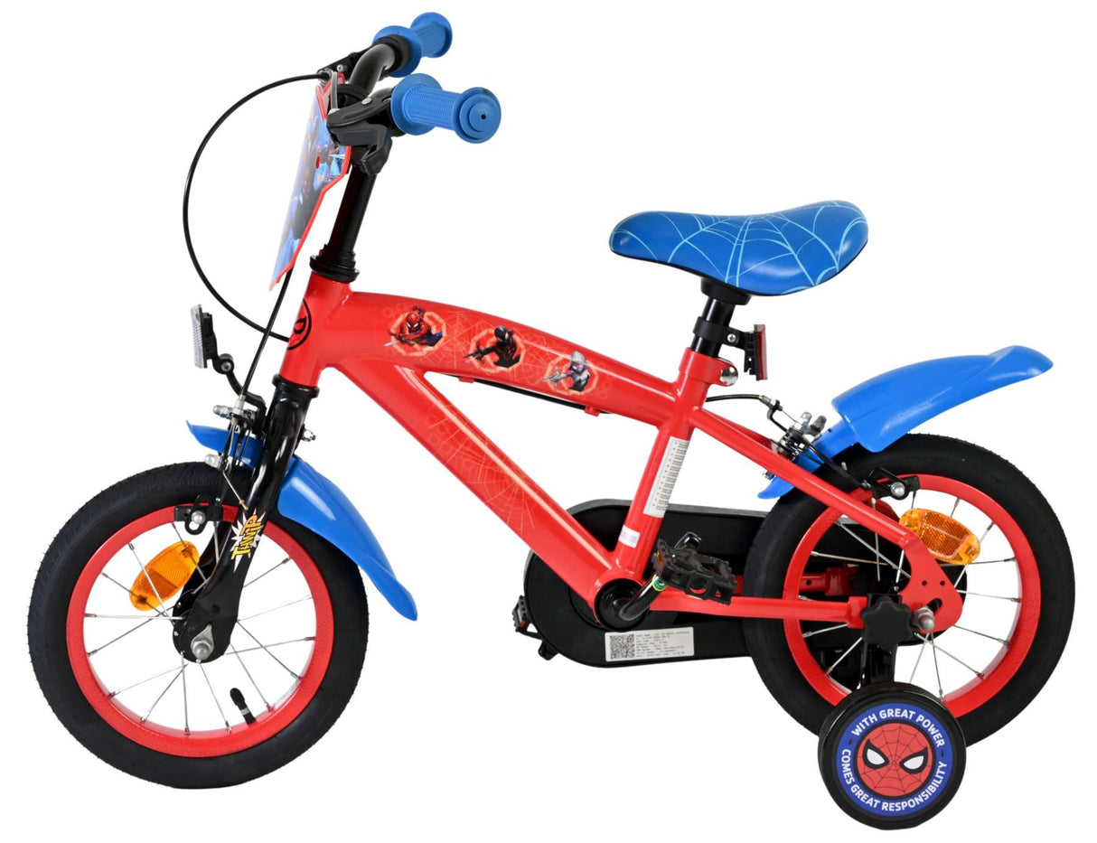 Spiderman Spider-Man Kinderfahrrad – Jungen – 12 Zoll – Blau Rot – Zwei Handbremsen