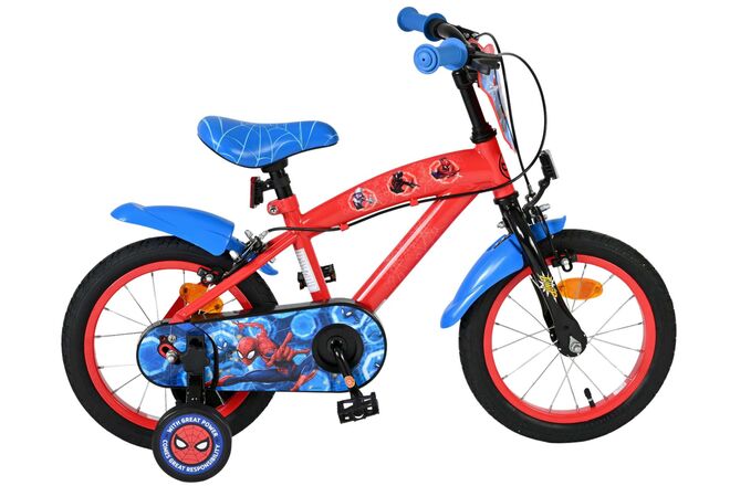 Spiderman Spider-Man Kinderfahrrad – Jungen – 14 Zoll – Blau Rot – Zwei Handbremsen