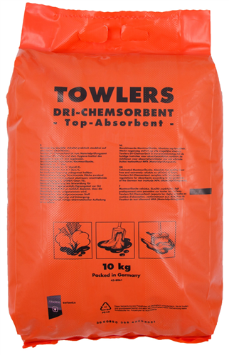 Towlers Absorptionsgranulat Chemosorb Oil-Dri 10 kg Verpackung mit Aufdruck