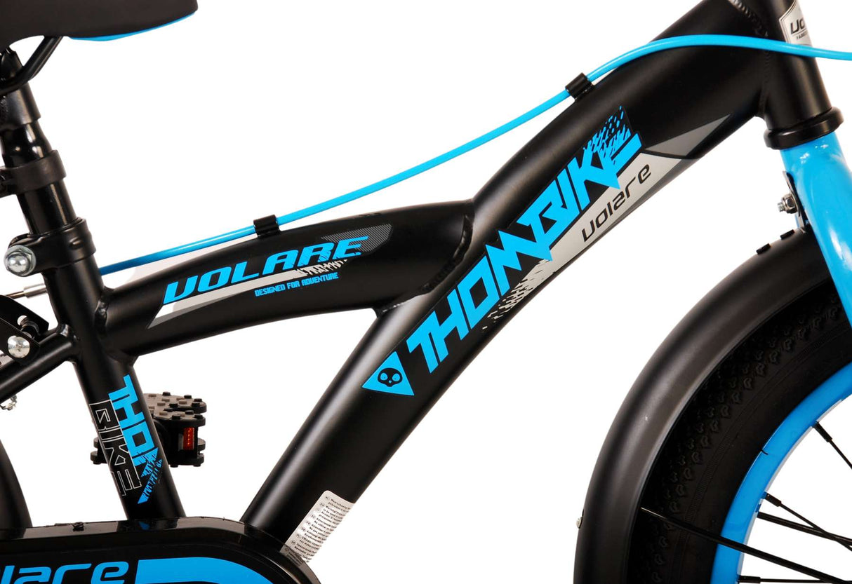 Volare Thombike Kinderfahrrad – Jungen – 16 Zoll – Schwarz Blau – Zwei Handbremsen