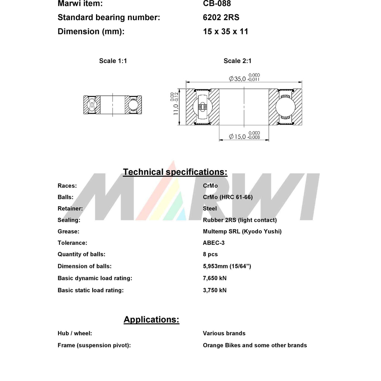 Union Kugellager Kugellager CB-088 15x35x11