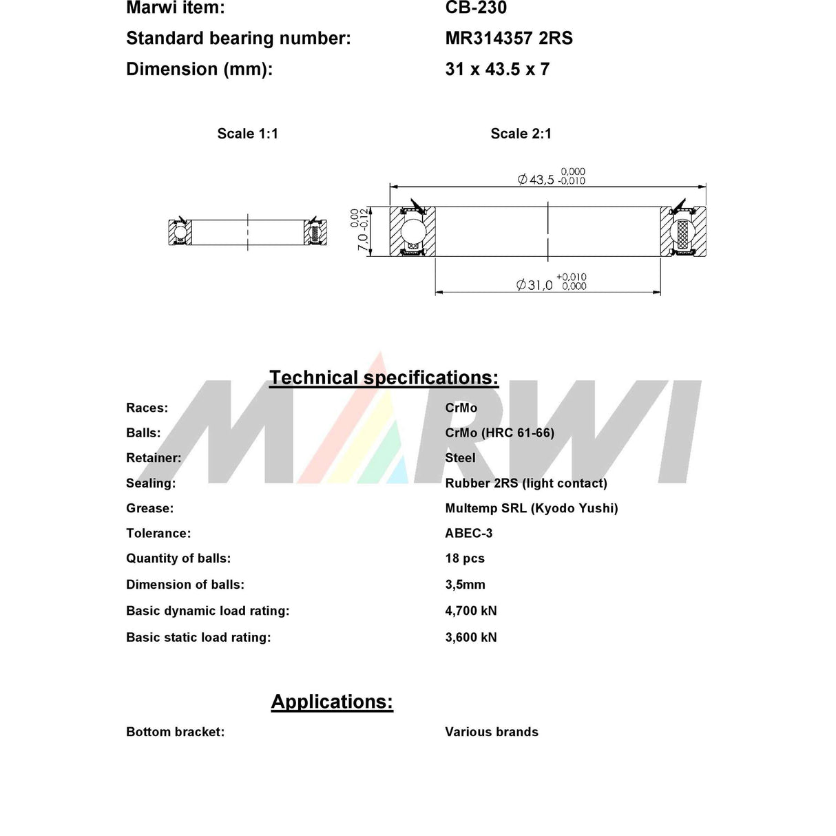 Union Kugellager Kugellager CB-230 31x43,5x7