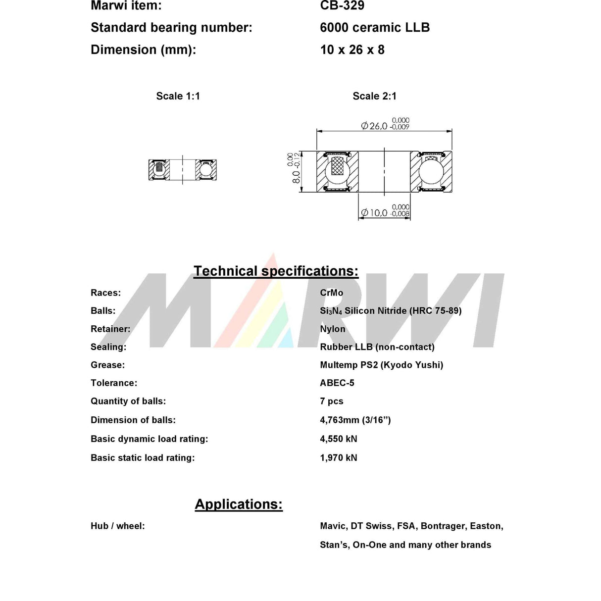 Union Kugellager CB-329 6000 LLB 10x26x8 Keramik