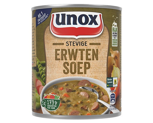 Unox-Suppe in der Dose – herzhafte Erbsensuppe – im Handumdrehen fertig und reicht für mehr als 3 Teller Suppe – 6 x 800 ml