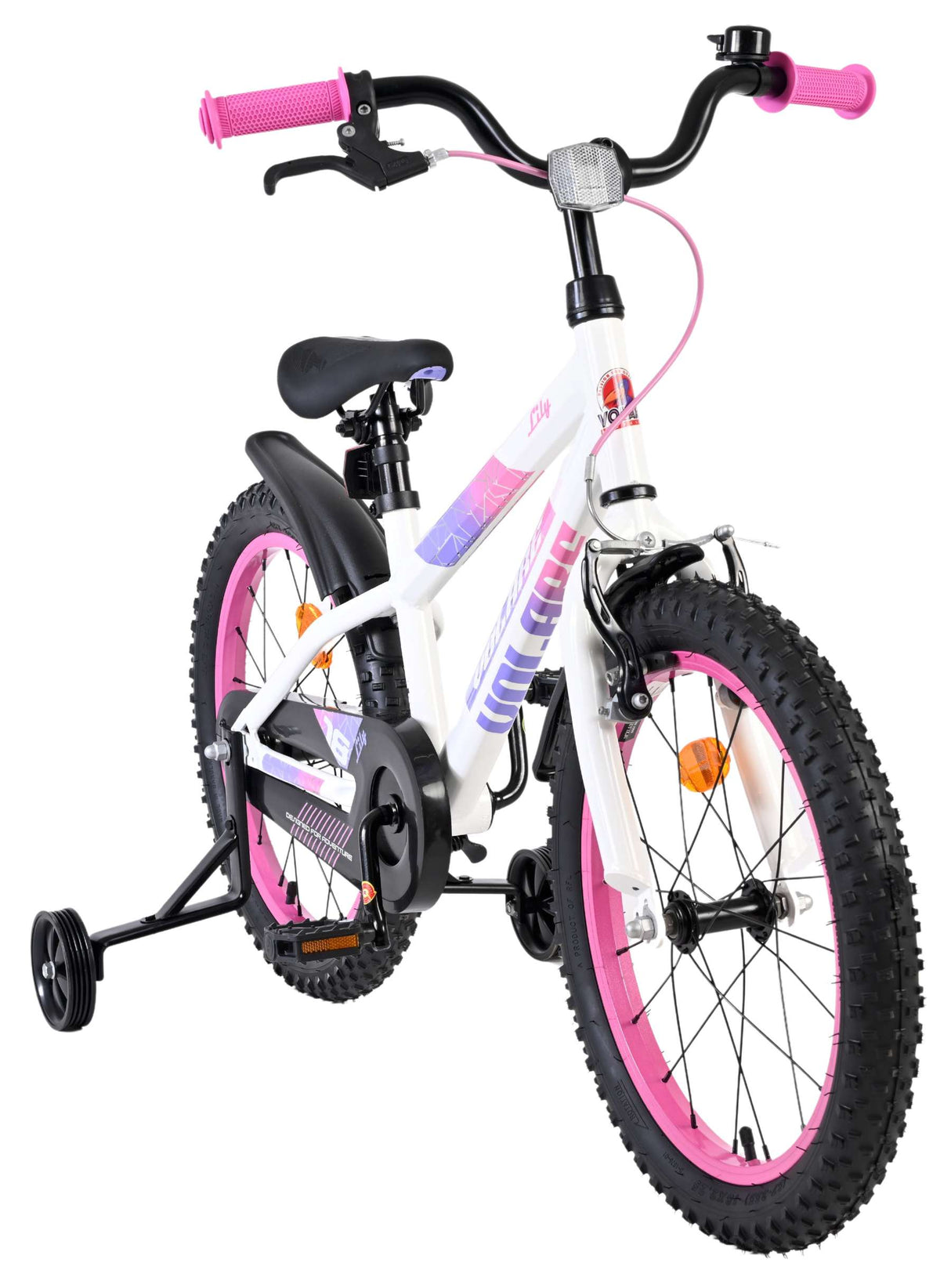 Volare Lily Kinderfahrrad – Mädchen – 18 Zoll – Weiß Rosa Lila