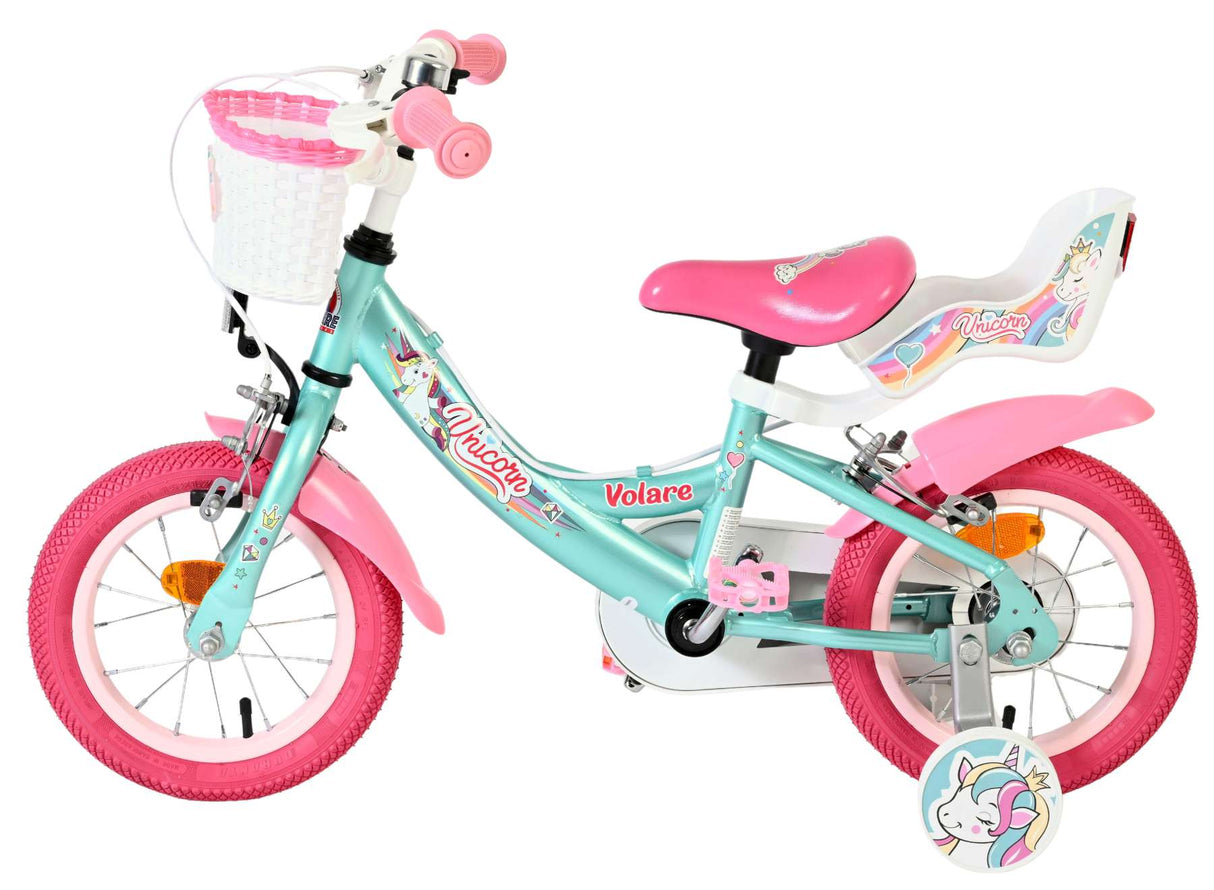 Volare Einhorn Kinderfahrrad – Mädchen – 12 Zoll – Grün – zwei Handbremsen