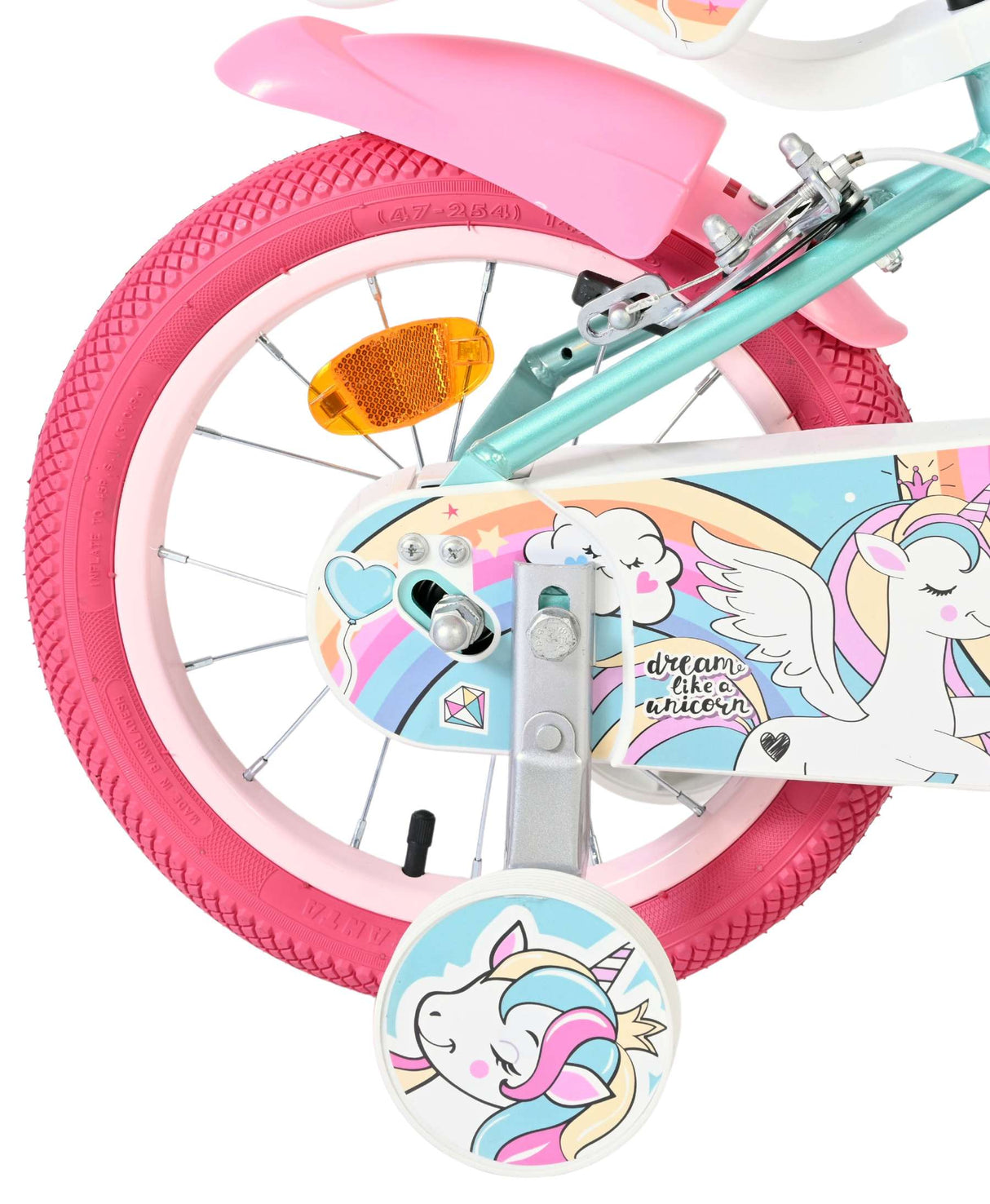 Volare Einhorn Kinderfahrrad – Mädchen – 14 Zoll – Grün – zwei Handbremsen
