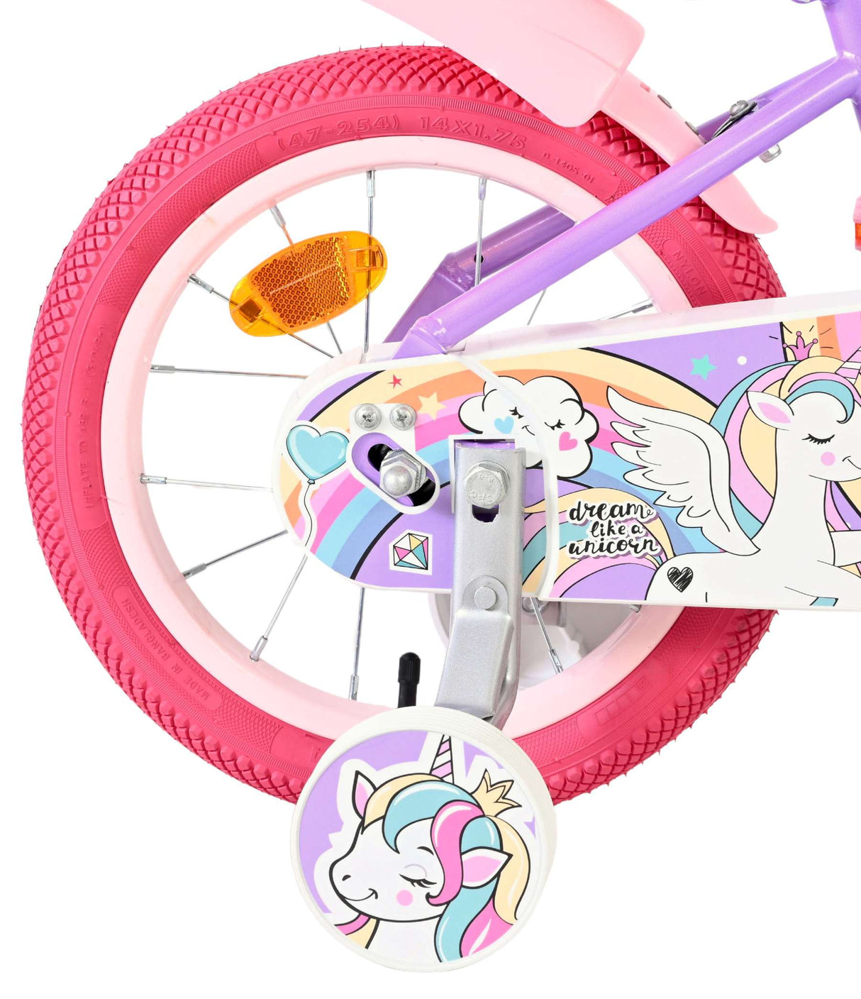 Volare Einhorn Kinderfahrrad - Mädchen - 14 Zoll - Lila