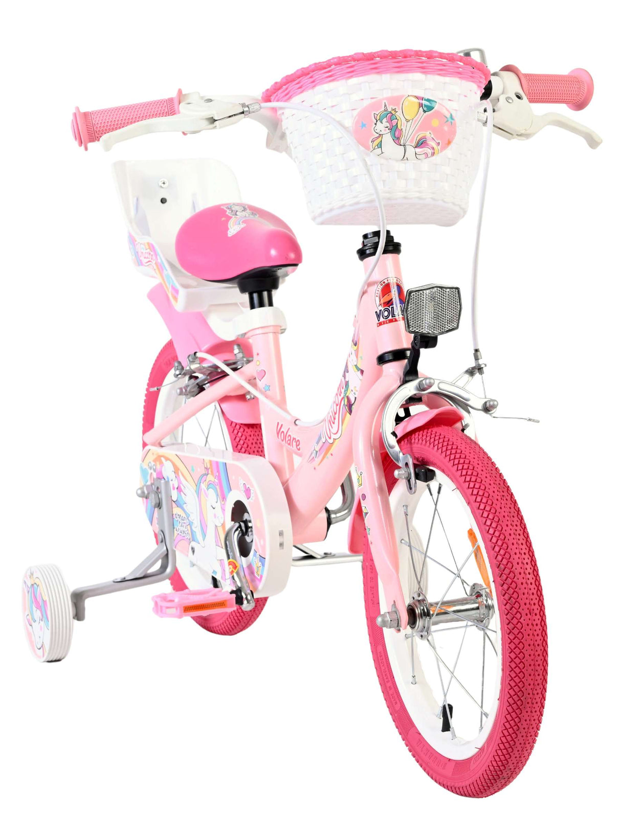 Volare Einhorn Kinderfahrrad – Mädchen – 14 Zoll – Pink – zwei Handbremsen