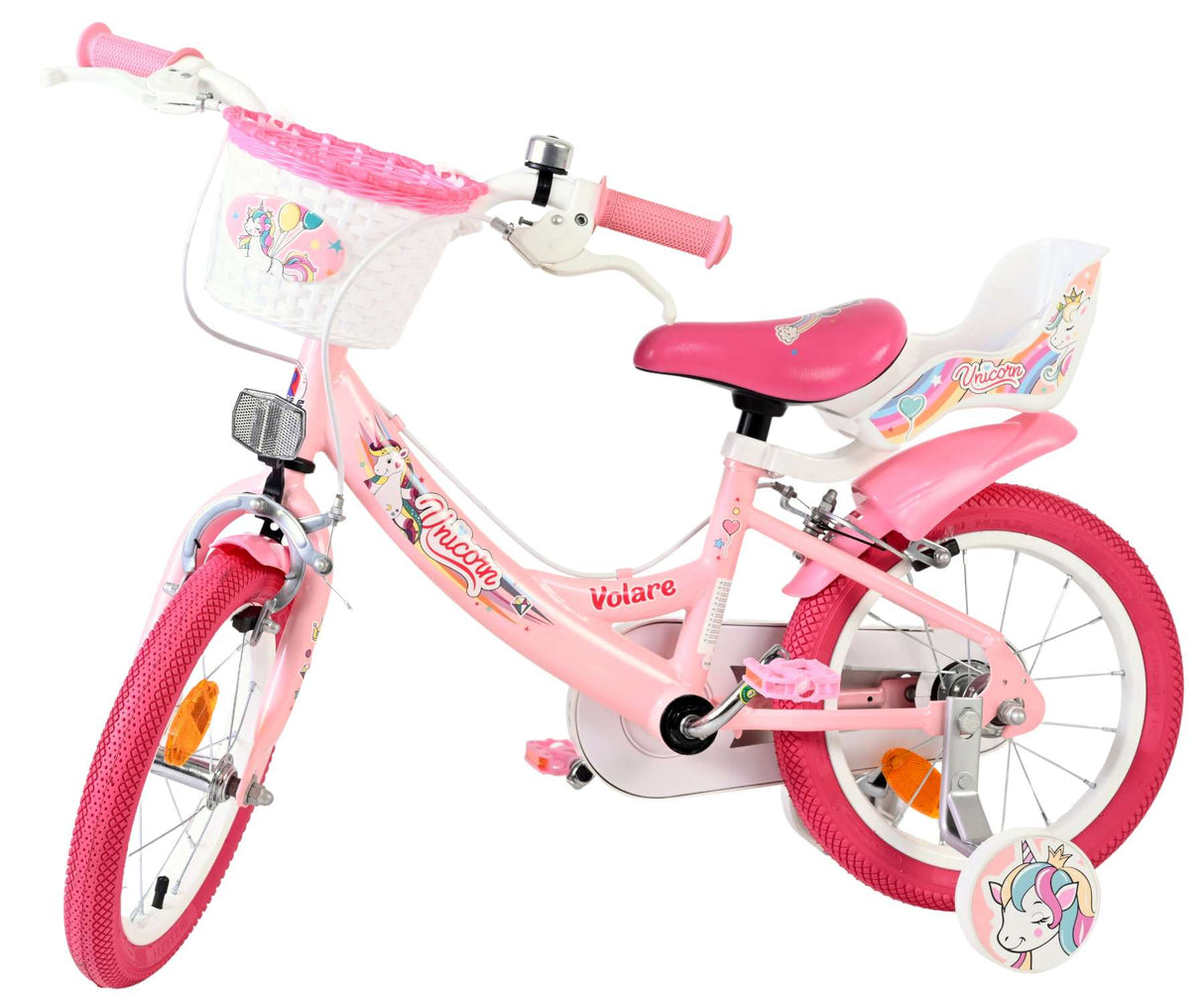 Volare Einhorn Kinderfahrrad – Mädchen – 14 Zoll – Pink – zwei Handbremsen