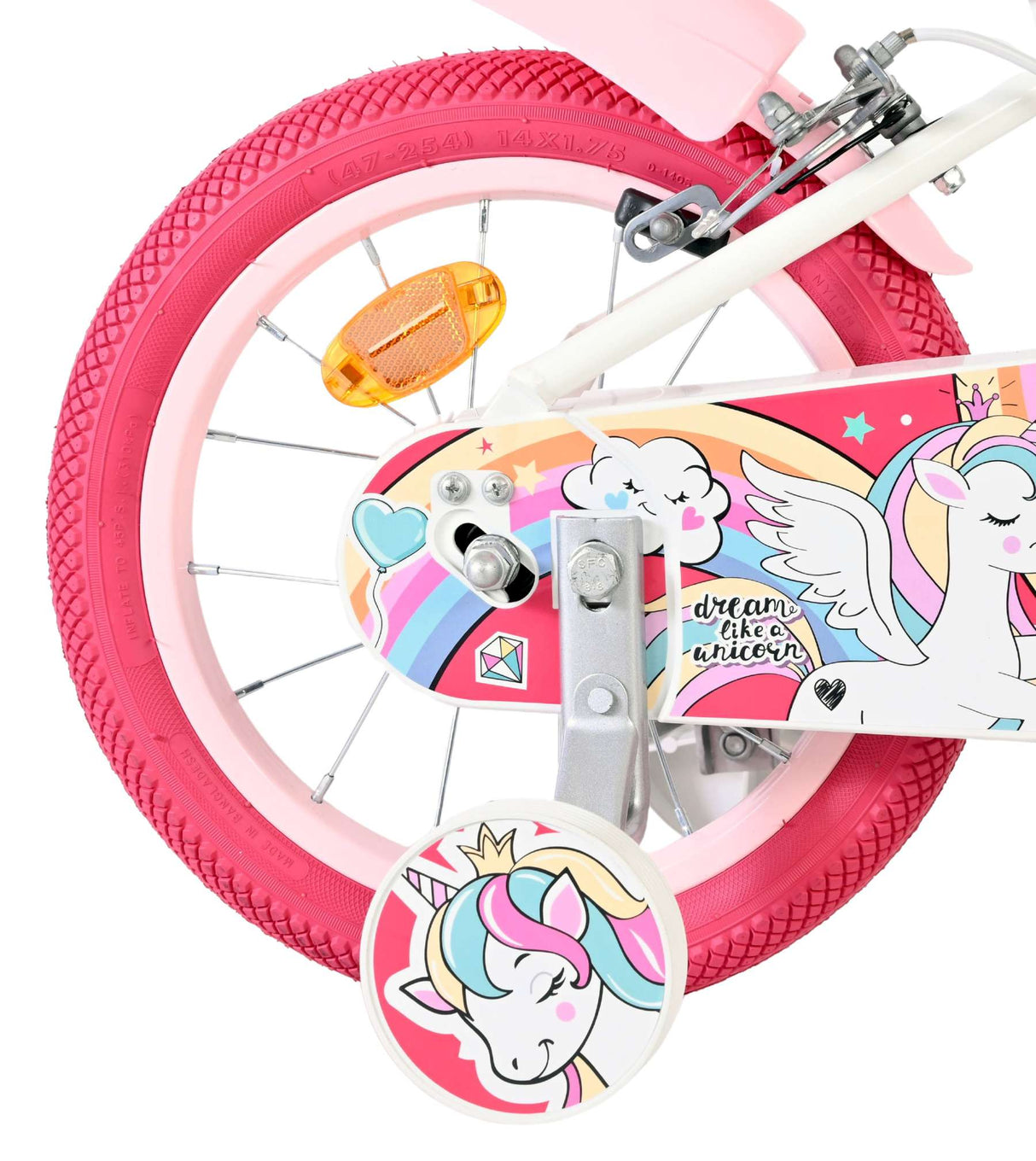 Volare Einhorn Kinderfahrrad – Mädchen – 14 Zoll – weiß – zwei Handbremsen