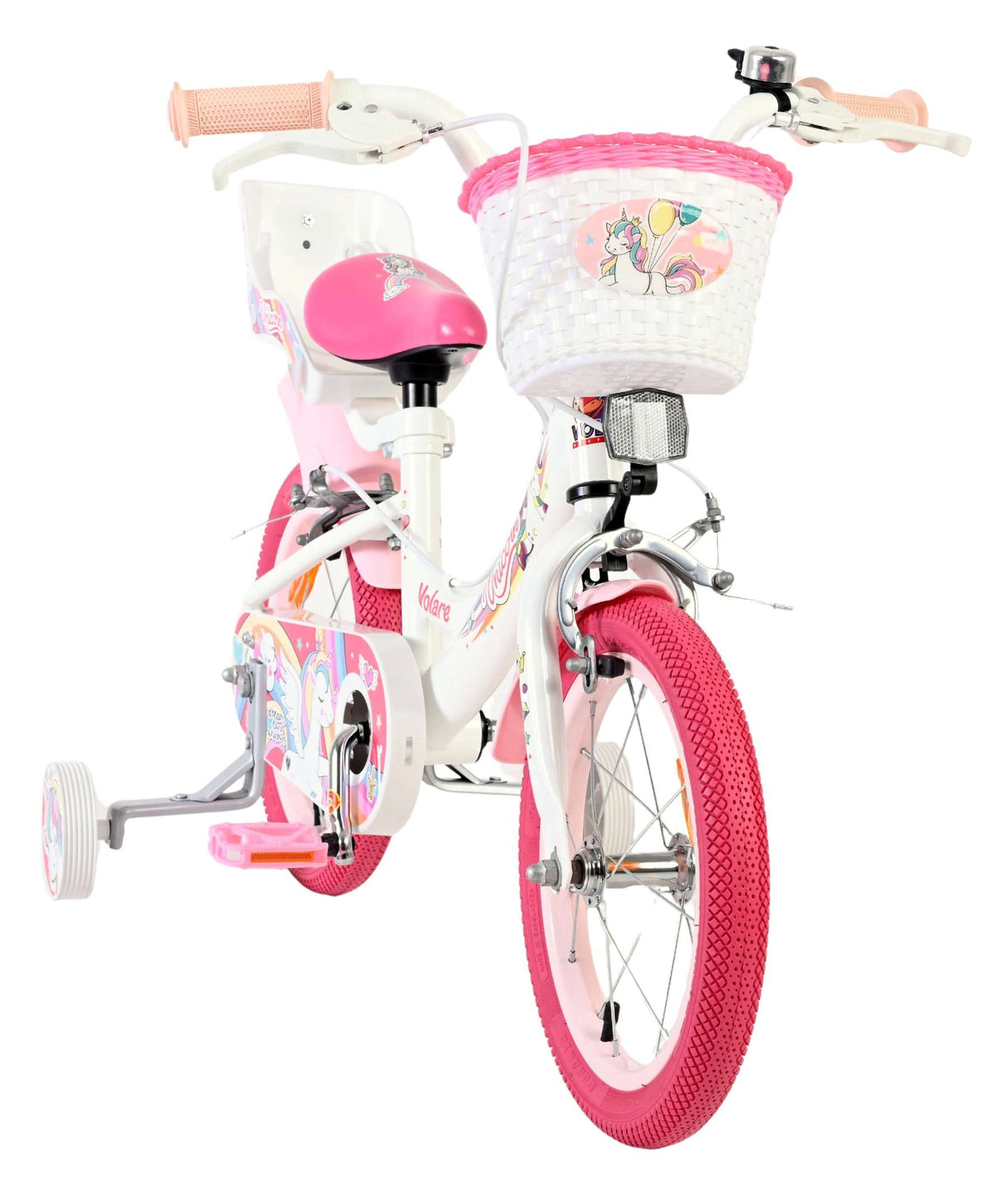 Volare Einhorn Kinderfahrrad – Mädchen – 14 Zoll – weiß – zwei Handbremsen