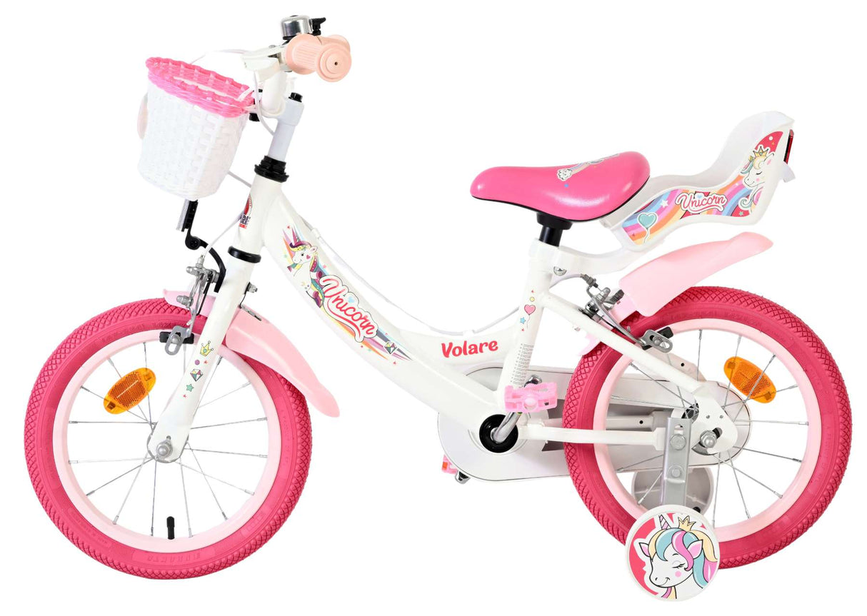 Volare Einhorn Kinderfahrrad – Mädchen – 14 Zoll – weiß – zwei Handbremsen