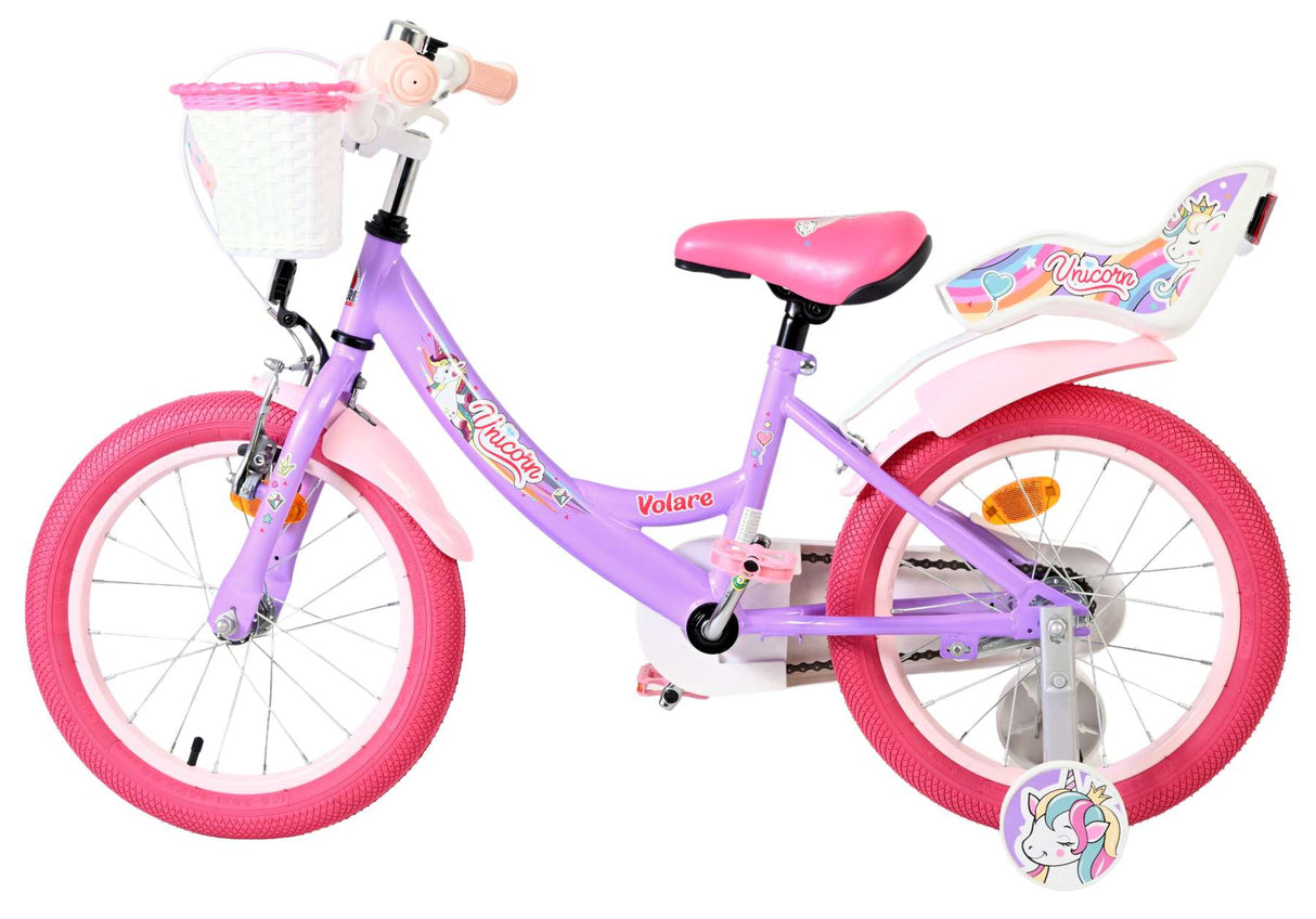 Volare Einhorn Kinderfahrrad - Mädchen - 16 Zoll - Lila