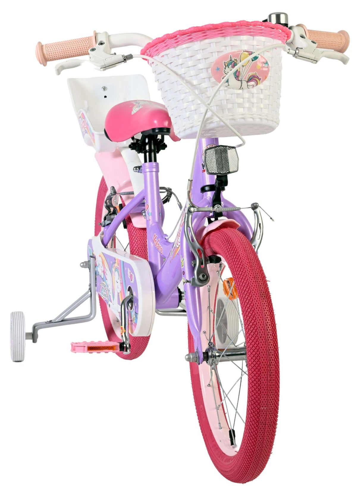 Volare Einhorn Kinderfahrrad – Mädchen – 16 Zoll – Lila – zwei Handbremsen