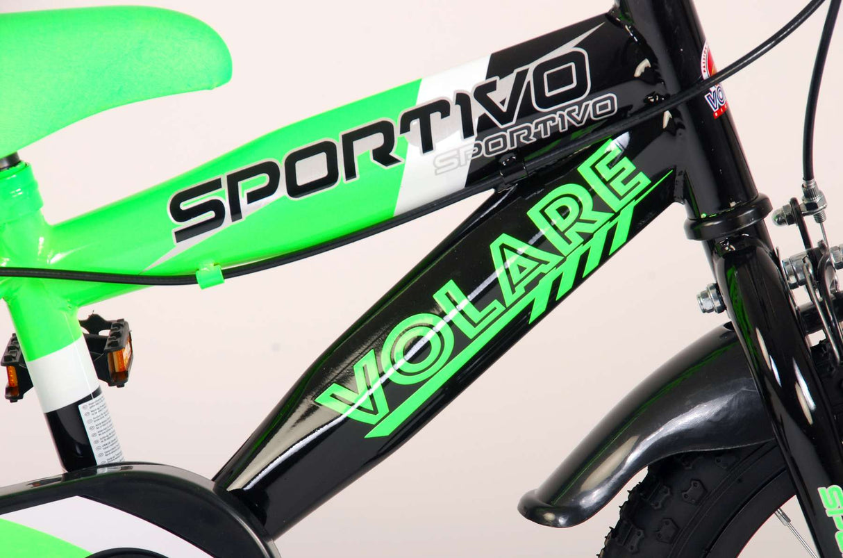 Volare Sportivo Kinderbike Jungen 14 Zoll neongrün schwarzer zwei Handbremsen zu 95% versammelten