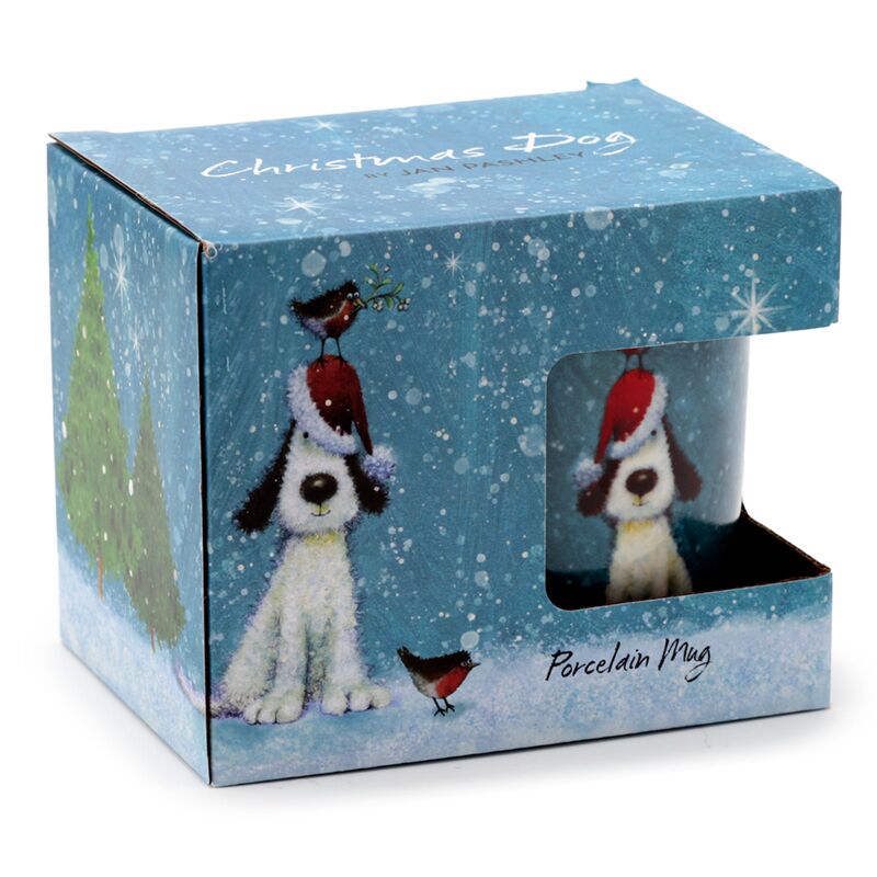Jan Pashley Porzellantasse mit weihnachtlichem Hund und Rotkehlchen
