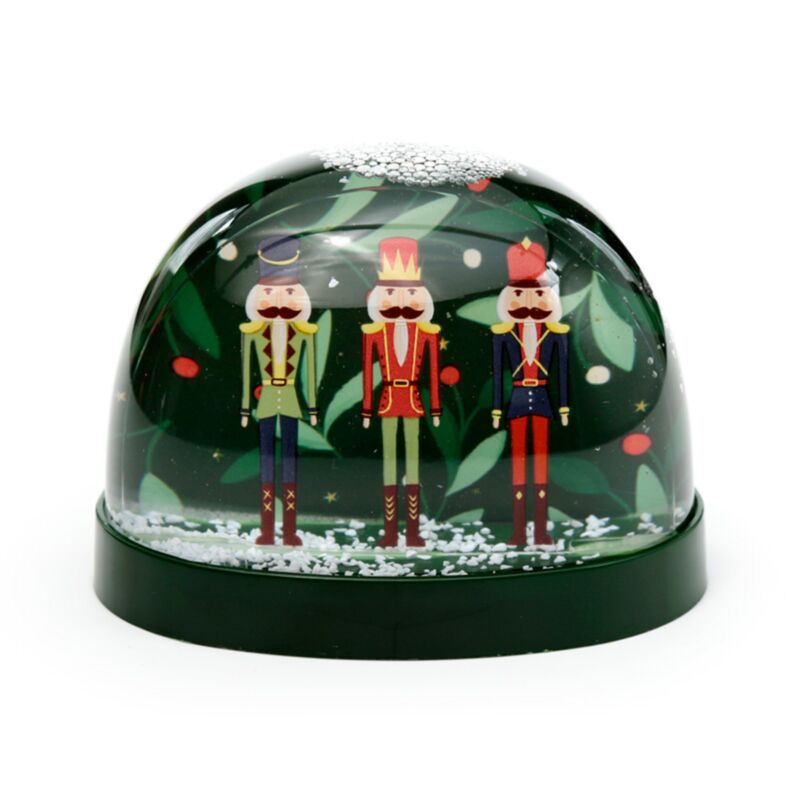 Weihnachts-Nussknacker, große glitzernde Schneekugel