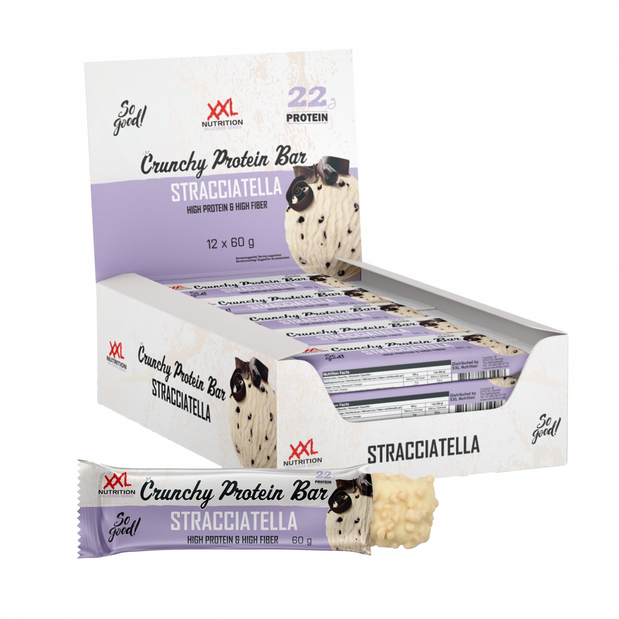 Xxl nutrition crunchy protein bar stracciatella (12x 60g)