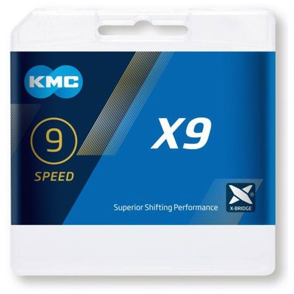 Kmc x9 graue Fahrradkette, 114 Glieder, 9-Gang, Grau