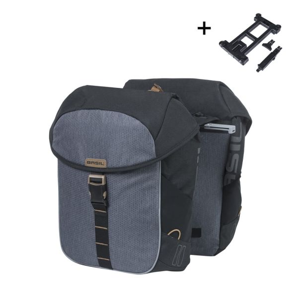 Basil Doppelte Fahrradtasche Miles Mik 34 Liter 13 x 26 x 35 cm – Schwarzgrau