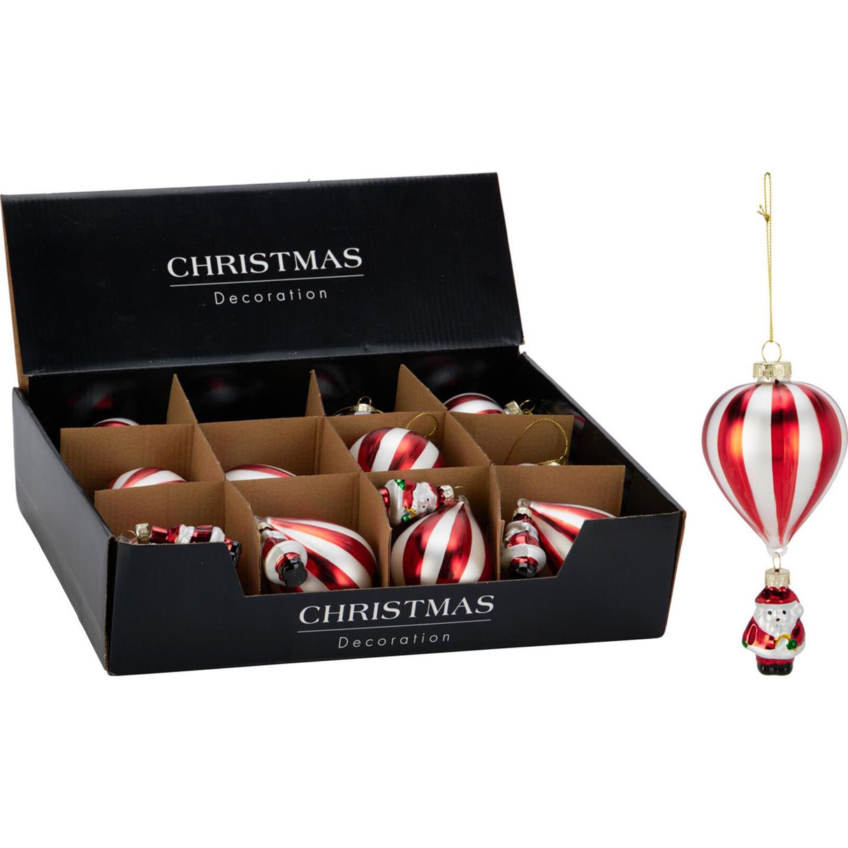 Kersthanger luchtballon glas 16cm display a 12 stuks