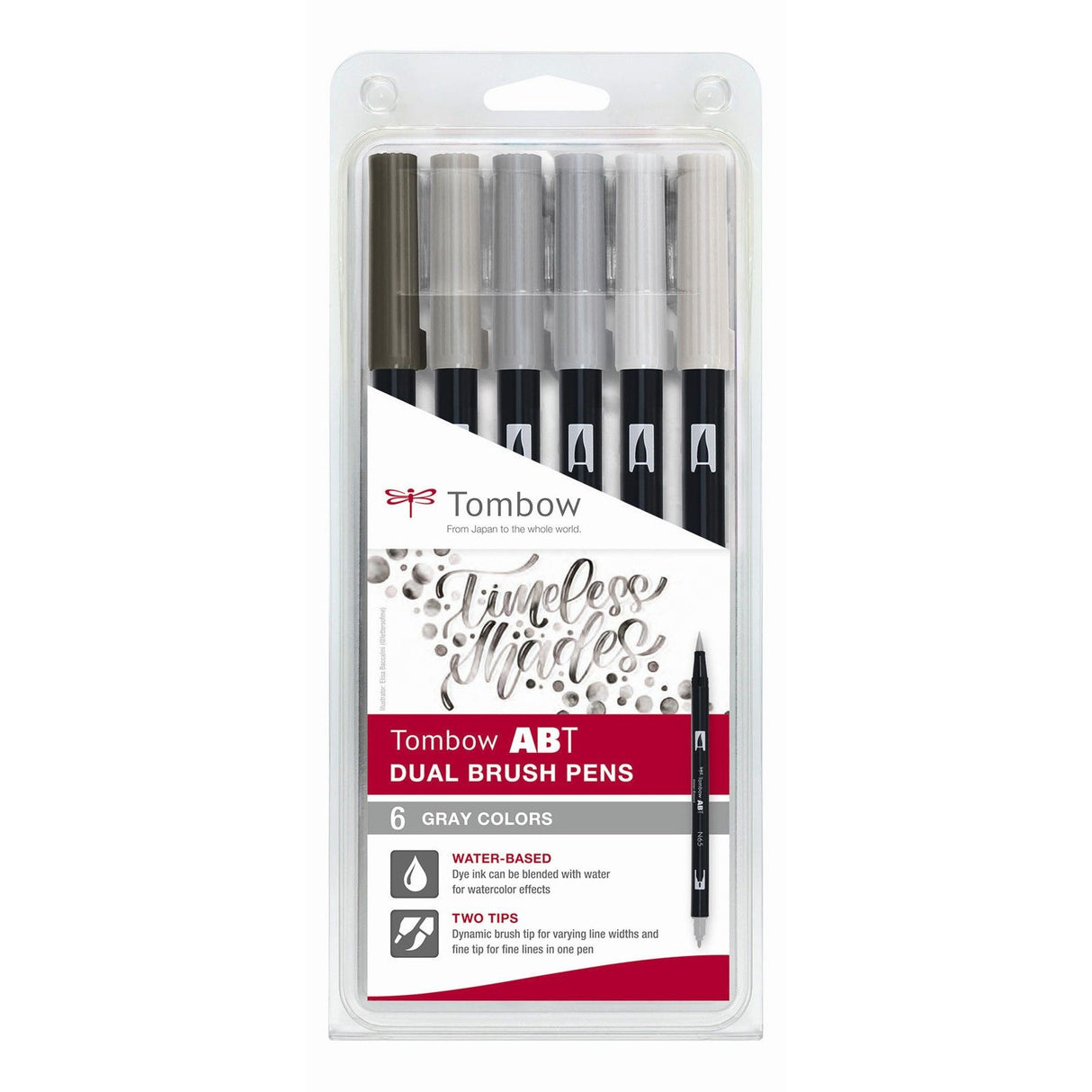 Tombow • Pinselstift und Dual-Pinselstift, 6x graue Farben