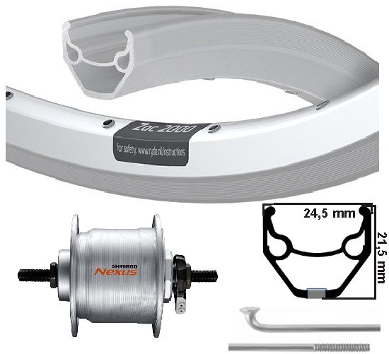 KGS-Vorderrad 28 Zoll (622) ZAC2000 Silver Hub-Dynamo 6V-2.4W fest