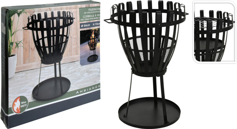 Ambiente 2-in1-Feuerkorb mit Grill Grill 660 ° C Ø 54 cm Schwarz