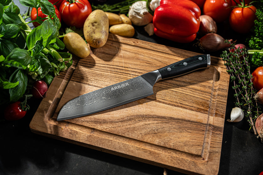 Arbaer Kochmesser 18 cm japanische Santokuklinge Damaststahl G10 Griff