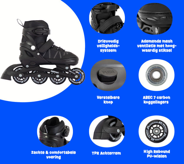Aventuri verstellbare Inline-Skates Semi-Softboot schwarz Größe 34-37 (m)