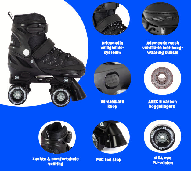 Aventuri verstellbare Rollschuhe Semi-Softboot schwarz Größe 35-38 (m)