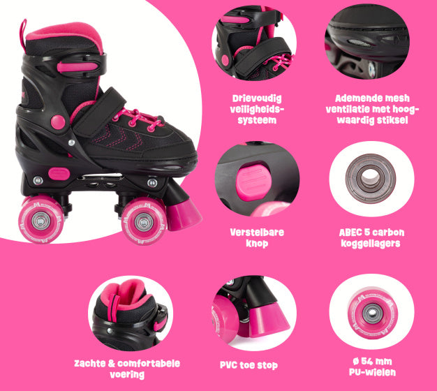 Aventuri verstellbare Rollschuhe halbweicher Stiefel schwarz rosa Größe 27-30 (xs)