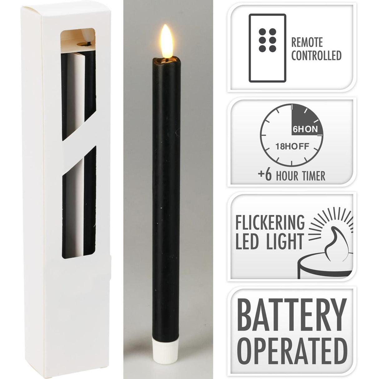 Home Styling LED-Dinnerkerze, schwarz, 2er-Set, 25 cm