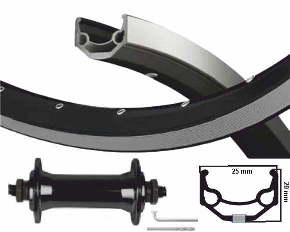 KGS-Vorderrad, 28 Zoll (622), Felge, Einzelbuchse, schwarz-silberne Ausfallendennabe