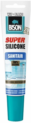 Bison super silicone sanitair wit tube 150 ml, waterbestendige siliconenkit, langdurige kleurbescherming, ongevoelig voor schimmel, makkelijk te verwerken