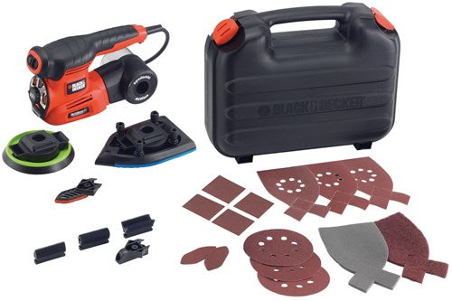 Black+decker ka280k 220w 4in1 Multischleifer | flache, detaillierte und exzentrische Schleifsohle | 4x Profilpunkte | 1x Schleiffinger | 14x Schleifblätter | im Fall - ka280k-qs