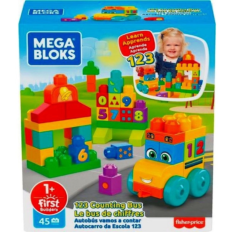 Mattel Mega Blocks 1-2-3 Zählbus mit verschiedenen Blöcken mit Zahlen