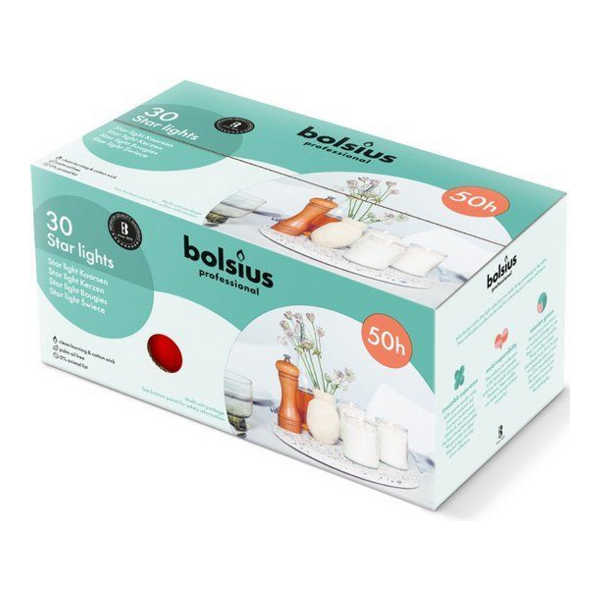 Bolsius Sternenlichter rot ø68x82 mm 50 Stunden (30 Stück)