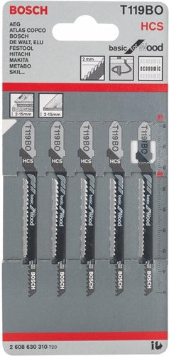 Bosch Zubehör 5x Basic für Holzstichsägeblatt T119BO - 2608630310