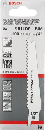 Bosch Zubehör 5x Säbelsägeblatt flexibel für Holz und Metall S511DF - 2608657723