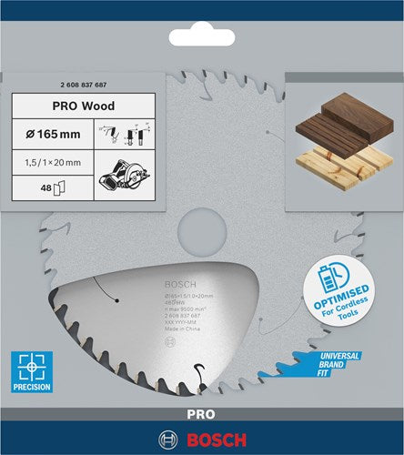 Bosch accessoires bosch professional cirkelzaagblad pro wood cordless | ø 165 x 1,5 x 20mm 48t - 2608837687