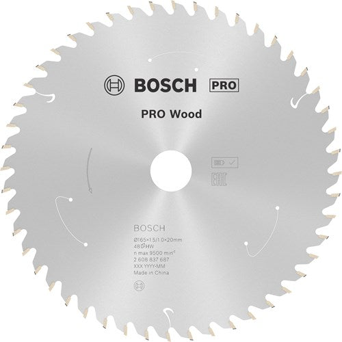 Bosch accessoires bosch professional cirkelzaagblad pro wood cordless | ø 165 x 1,5 x 20mm 48t - 2608837687